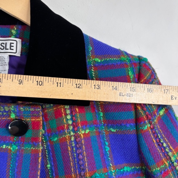 VTG Carlisle Wool Plaid Pea Coat 2 Double Breasted Velvet Old Money Retro Twee - Picture 11 of 13